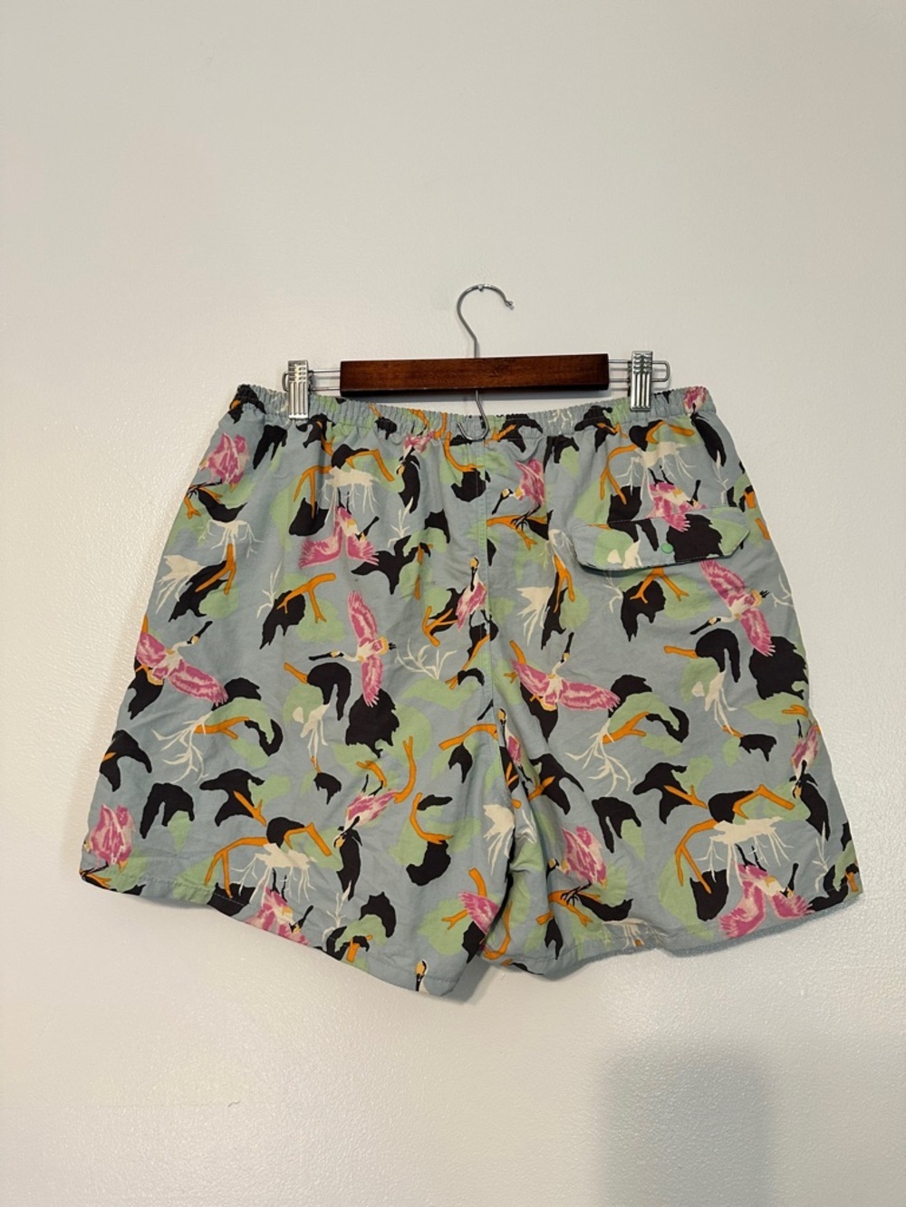 Patagonia Baggies Men’s Swim Shorts Blue Green Spoonbill Bird Print Lined Large - Picture 7 of 7
